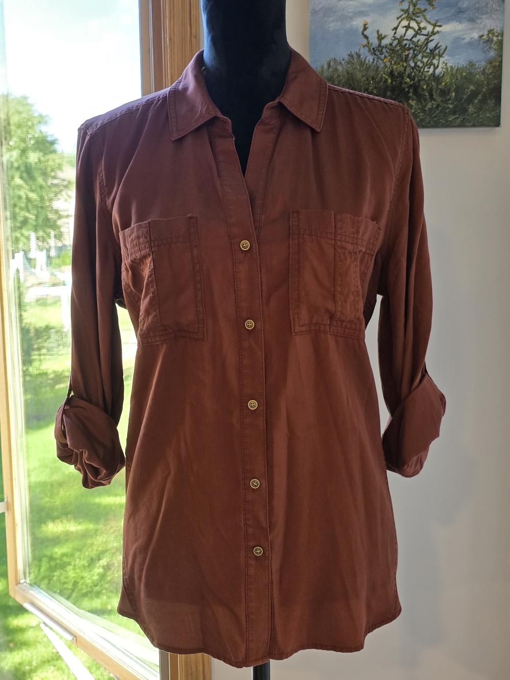 Westbound Casual Utility/Safari Style Button-up Shirt-Burnt Orange-Women's Med
